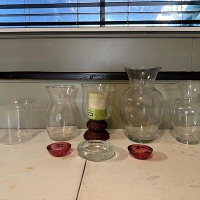 GLASS FLOWER VASES AND CANDLE HOLDERS