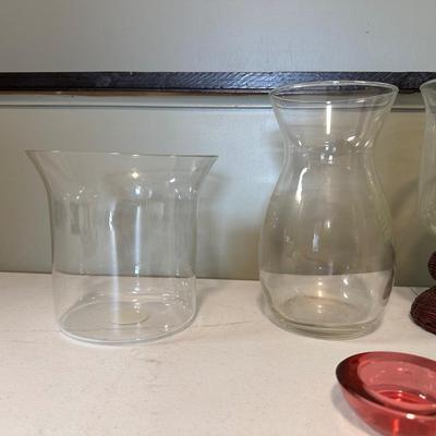 GLASS FLOWER VASES AND CANDLE HOLDERS