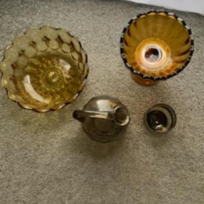 Vintage Amber Glassware Set Bowl, Goblet, Tumbler & Jug (4-Piece)