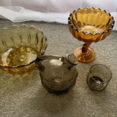 Vintage Amber Glassware Set Bowl, Goblet, Tumbler & Jug (4-Piece)