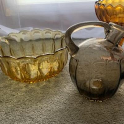 Vintage Amber Glassware Set Bowl, Goblet, Tumbler & Jug (4-Piece)