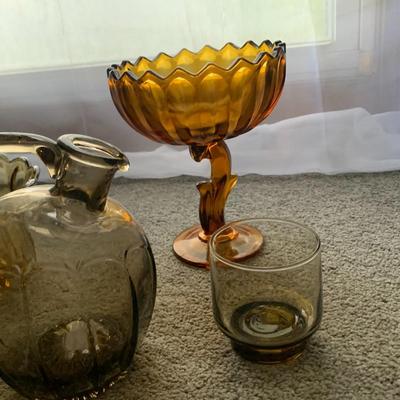 Vintage Amber Glassware Set Bowl, Goblet, Tumbler & Jug (4-Piece)