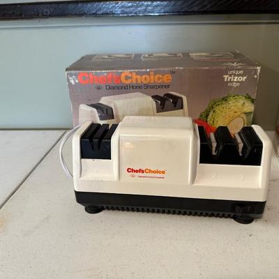 CHEFS CHOICE KNIFE SHARPENER, THE EURO CHOPPER AND POUR OVER COFFEE BREWER