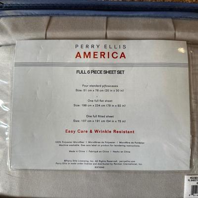 PERRY ELLIS 6 PIECE FULL SHEET SET, HOWARD MILLER CLOCK AND HOME DECOR VASE WITH FAUX PLANTS