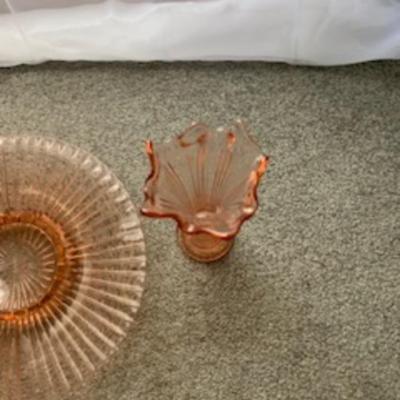 Pink Depression Glass Duo Ribbed Platter & Flared Vase (2-Piece)