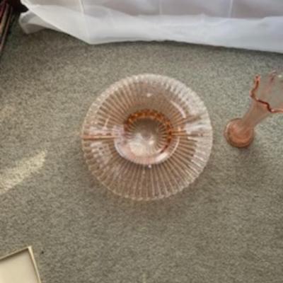 Pink Depression Glass Duo Ribbed Platter & Flared Vase (2-Piece)