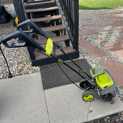 SCOTTS SPREADER AND SUNJOE ELECTRIC TILLER CULTIVATOR