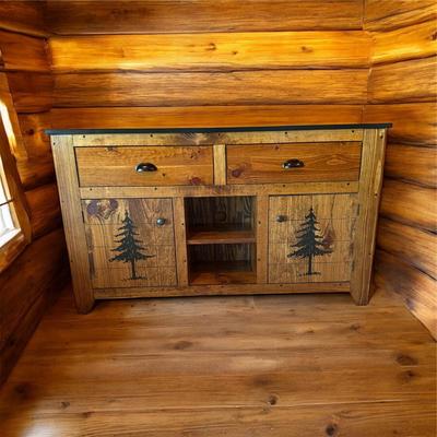 Sale Photo Thumbnail #161: Wooden Pine Tree Console Table  This is a Black Forest Decor Exclusive Pine Console Table with a fixed shelf.  Made in the USA
57"W x 15"D X 34" H