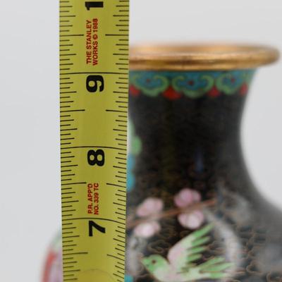 Cloisonné Enamel Vase – Floral Design on Black