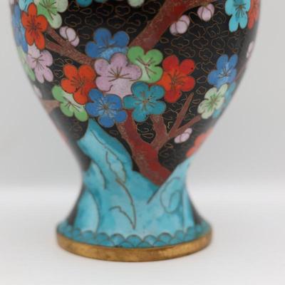 Cloisonné Enamel Vase – Floral Design on Black