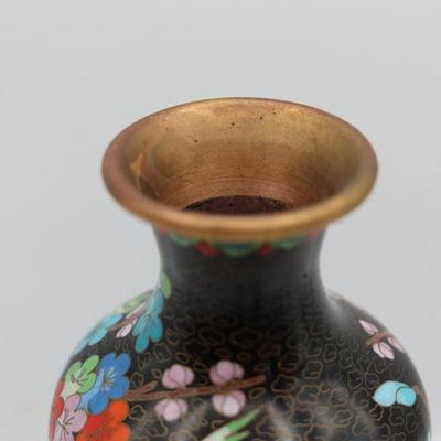 Cloisonné Enamel Vase – Floral Design on Black