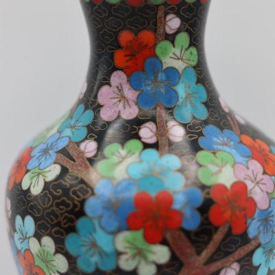 Cloisonné Enamel Vase – Floral Design on Black
