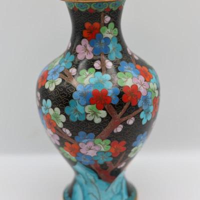 Cloisonné Enamel Vase – Floral Design on Black