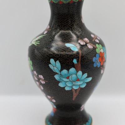 Cloisonné Enamel Vase – Floral Design on Black