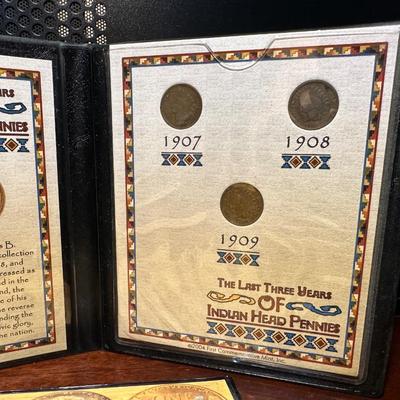 LAST THREE YEARS OF INDIAN HEAD PENNIES, 1901 INDIAN HEAD PENNY, 1943 STEEL PENNY AND 1944 WHEAT PENNY