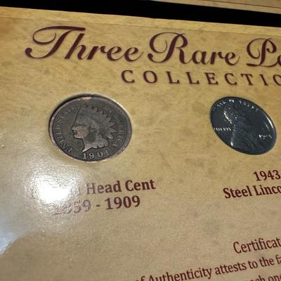 LAST THREE YEARS OF INDIAN HEAD PENNIES, 1901 INDIAN HEAD PENNY, 1943 STEEL PENNY AND 1944 WHEAT PENNY