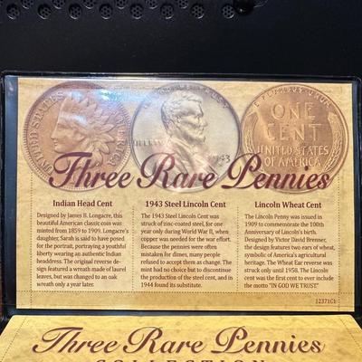 LAST THREE YEARS OF INDIAN HEAD PENNIES, 1901 INDIAN HEAD PENNY, 1943 STEEL PENNY AND 1944 WHEAT PENNY