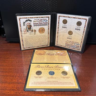 LAST THREE YEARS OF INDIAN HEAD PENNIES, 1901 INDIAN HEAD PENNY, 1943 STEEL PENNY AND 1944 WHEAT PENNY