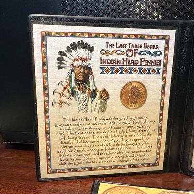 LAST THREE YEARS OF INDIAN HEAD PENNIES, 1901 INDIAN HEAD PENNY, 1943 STEEL PENNY AND 1944 WHEAT PENNY