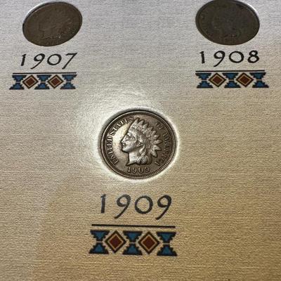 LAST THREE YEARS OF INDIAN HEAD PENNIES, 1901 INDIAN HEAD PENNY, 1943 STEEL PENNY AND 1944 WHEAT PENNY
