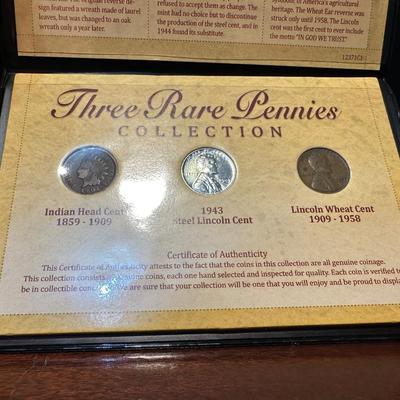 LAST THREE YEARS OF INDIAN HEAD PENNIES, 1901 INDIAN HEAD PENNY, 1943 STEEL PENNY AND 1944 WHEAT PENNY