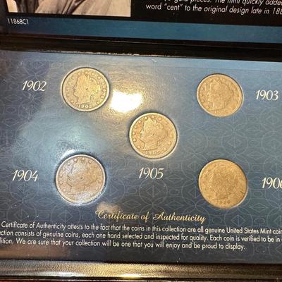 5 YEARS OF LIBERTY HEAD NICKELS AND NICKEL AND STAMP COLLECTION