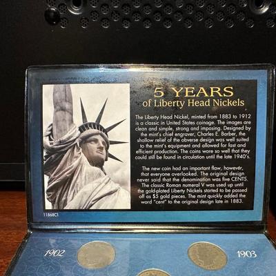 5 YEARS OF LIBERTY HEAD NICKELS AND NICKEL AND STAMP COLLECTION