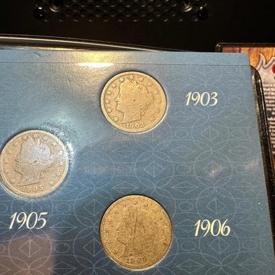 5 YEARS OF LIBERTY HEAD NICKELS AND NICKEL AND STAMP COLLECTION