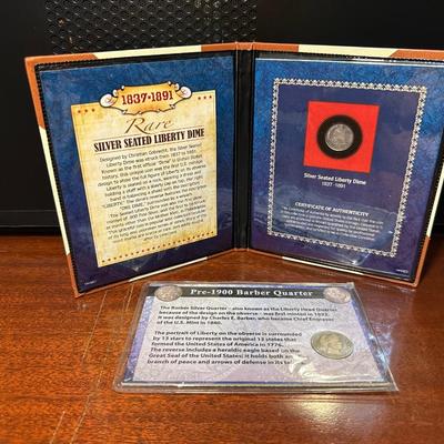 1888 SILVER SEATED LIBERTY DIME AND 1897 BARBER SILVER QUARTER