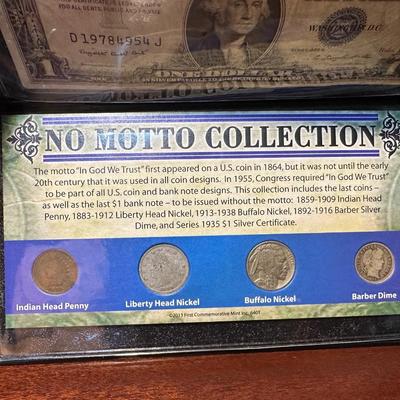 1935 $1 BLUE SEAL, NO MOTTO COIN COLLECTION AND 1944 WWII SILVER MERCURY DIME