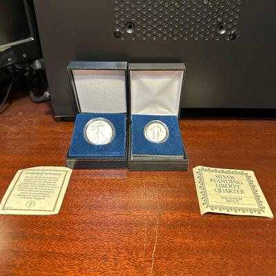 1928 SILVER STANDING LIBERTY QUARTER AND 1942 SILVER WALKING LIBERTY QUARTER