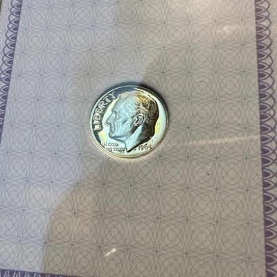 1914 SILVER BARBER DIME AND GRADED PR67 1964 SILVER DIME