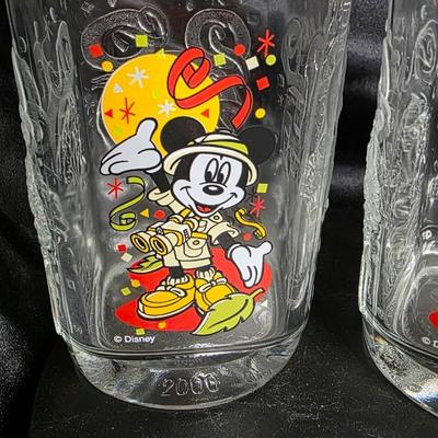 Disney 2000 Millennium Celebration – Animal Kingdom Safari Collector Glass Pair – Mickey Mouse Jungle Expedition Barware