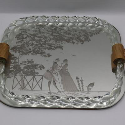 Mid-Century Venetian-Style Etched Vanity Mirror Tray