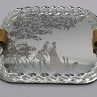 Mid-Century Venetian-Style Etched Vanity Mirror Tray