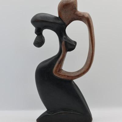 Abstract Carved Wood Mother & Child Sculpture