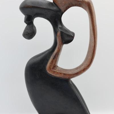 Abstract Carved Wood Mother & Child Sculpture