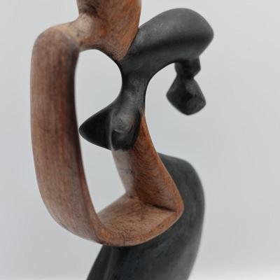 Abstract Carved Wood Mother & Child Sculpture