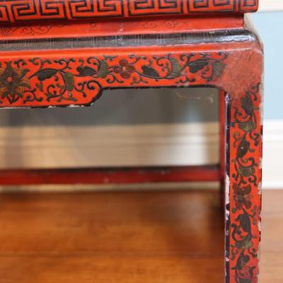 Pair of Chinoiserie Armchairs in Red Lacquer