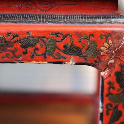 Pair of Chinoiserie Armchairs in Red Lacquer