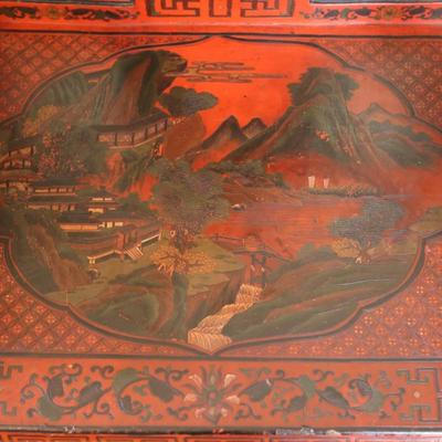 Pair of Chinoiserie Armchairs in Red Lacquer