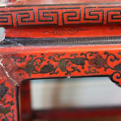 Pair of Chinoiserie Armchairs in Red Lacquer