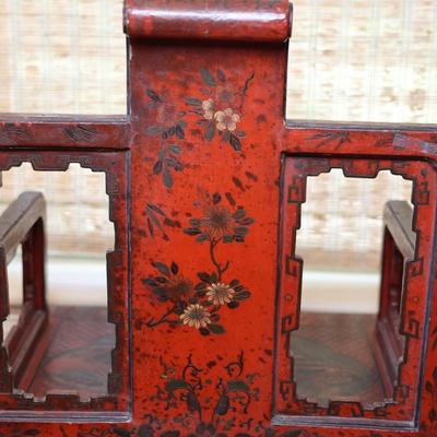 Pair of Chinoiserie Armchairs in Red Lacquer