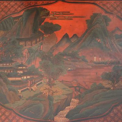 Pair of Chinoiserie Armchairs in Red Lacquer