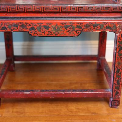 Pair of Chinoiserie Armchairs in Red Lacquer