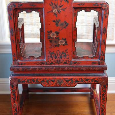 Pair of Chinoiserie Armchairs in Red Lacquer