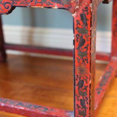 Pair of Chinoiserie Armchairs in Red Lacquer