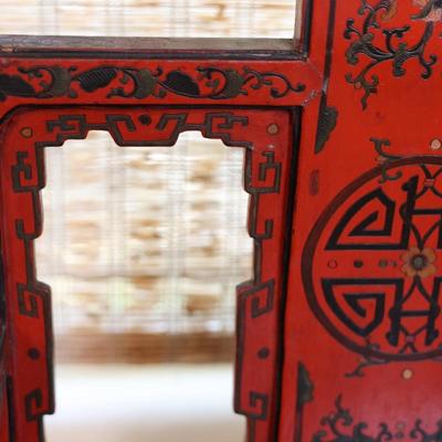 Pair of Chinoiserie Armchairs in Red Lacquer