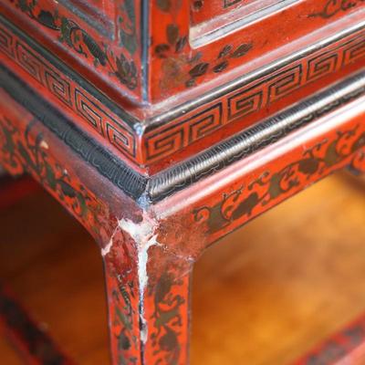 Pair of Chinoiserie Armchairs in Red Lacquer