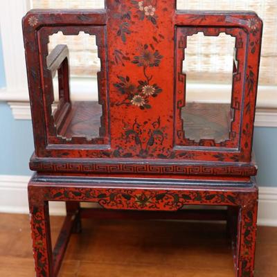 Pair of Chinoiserie Armchairs in Red Lacquer